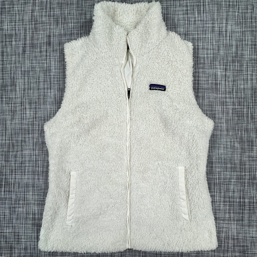Patagonia Womens Large Los Gatos Vest Birch White High Pile Fleece Full Zip